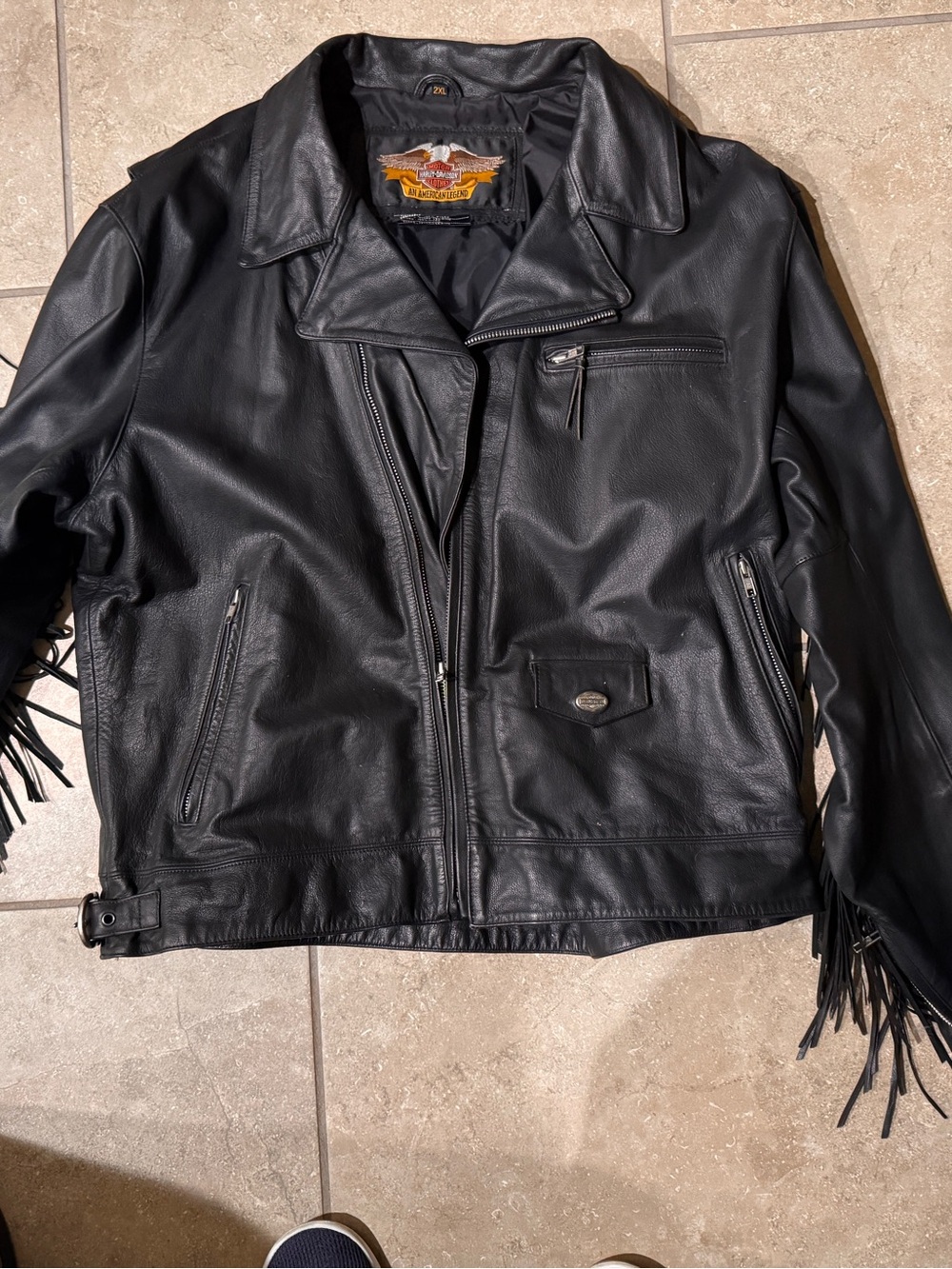 Harley-Davidson Black Leather Bomber Jacket with Fringe